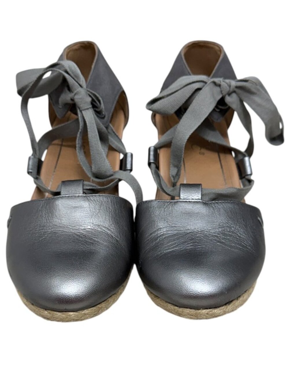 Vionic Kaitlyn Leather Lace Up Wedge Espadrille Sandals Metallic Women's Sz 8 - Picture 4 of 9